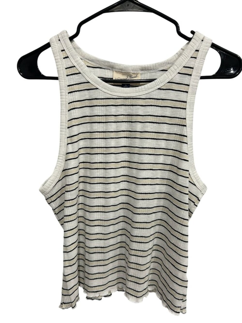 Universal Thread XL Tan Striped Ribbed Tank Top Lettuce Hem French Girl NWT